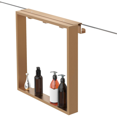 Fortifura Galeria schap met 4 haken - voor douchewand - 50x50x6.5cm - geborsteld koper