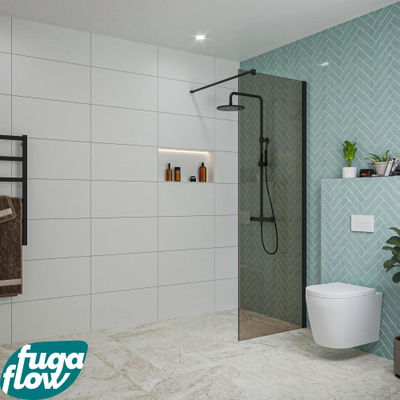 FugaFlow Eccelente Vetro inloopdouche badkamer - 80x200cm - rookglas - wandarm - mat zwart -