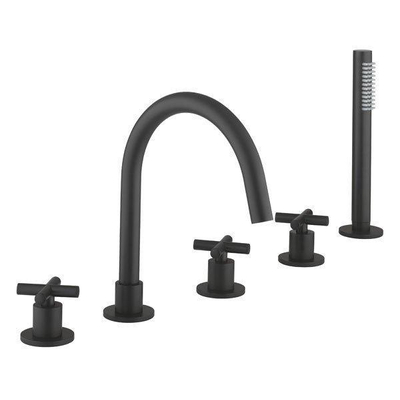 Crosswater MPRO Crosshead badrandkraan 5 gats met handdouche zwart mat