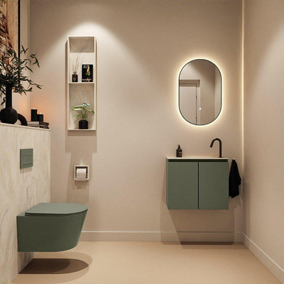 MONDIAZ TURE-DLUX 60cm toiletmeubel Army. EDEN wastafel Ostra positie rechts. Met 1 kraangat.