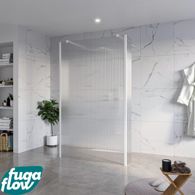 FugaFlow Eccelente Vetro Vrijstaande inloopdouche badkamer - 120x200cm - Helder geribbeld - antikalk - 8mm veiligheidsglas - 2 zijwanden 30cm - met wandarmen en hoekprofielen - Wit mat -