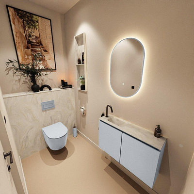MONDIAZ TURE-DLUX 80cm toiletmeubel Clay. EDEN wastafel Ostra positie links. Met 1 kraangat.
