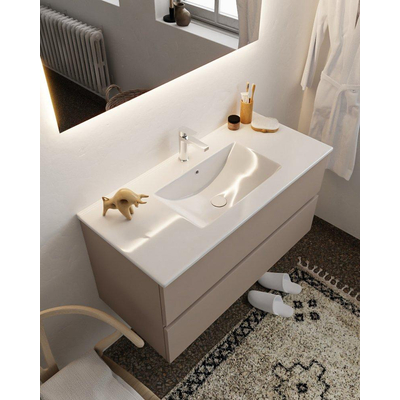 MONDIAZ VICA Badkamermeubelset - 100cm - 2 lades - wasbak Denia midden - 1 kraangat - solid surface smoke