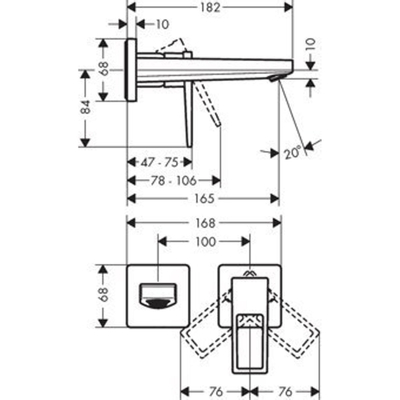 Hansgrohe Metropol afdekset wand wastafelkraan uitloop 165 chroom