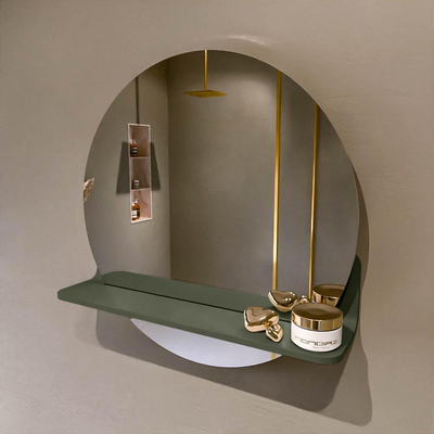 Mondiaz SPOT Badkamerspiegel - rond 50cm - spiegelplanchet - kleur Army