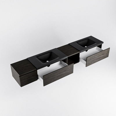 MONDIAZ BUKLA 240cm badmeubel met open module 40 rechts kleur Dark Brown met 3 lades. Wastafel CLOUD dubbel 0 kraangaten kleur Urban.