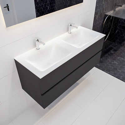 MONDIAZ VICA Badkamermeubelset - 120cm - 2 lades - wasbak Cloud dubbel - 2 kraangaten - solid surface darkgrey