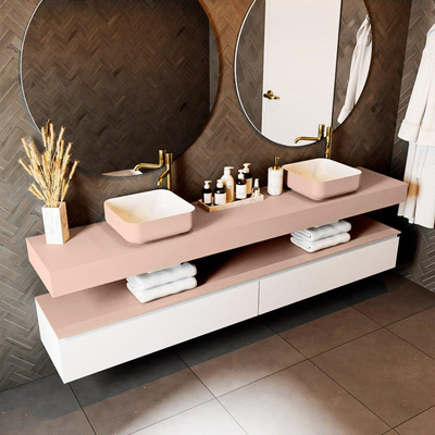 Mondiaz TOP 30 Vrijhangend Topblad - 220x30x12cm - geschikt voor waskom - Solid surface - Rosee