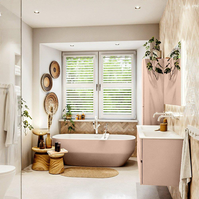 MONDIAZ VICA Badkamermeubelset - 130cm - onderkast rosee- 2 lades - wastafel cloud dubbel - zonder kraangaten - 60cm hoge versie - talc