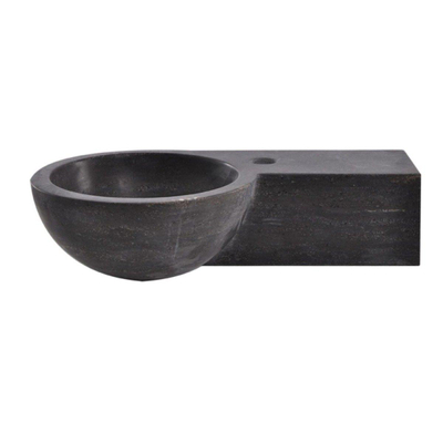 Wiesbaden B waskom rond 40x23x10cm met kraangat rechts hardsteen zwart incl Amador fonteinkraan zwart mat