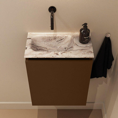 MONDIAZ TURE-DLUX 40cm toiletmeubel Rust. EDEN wastafel Glace positie links. Zonder kraangat.