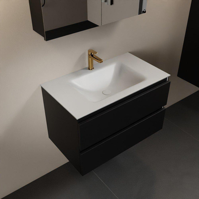 Mondiaz Aivy badmeubelset - 80x45x50cm - 1 kraangat - 1 wasbak talc Solid surface - Midden - 2 lades - Met spiegelkast - MDF Urban