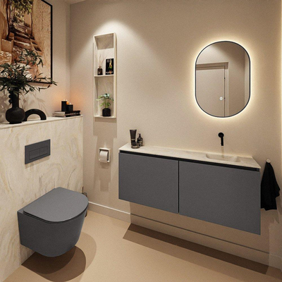 MONDIAZ TURE-DLUX 120cm toiletmeubel Dark Grey. EDEN wastafel Ostra positie rechts. Zonder kraangat.