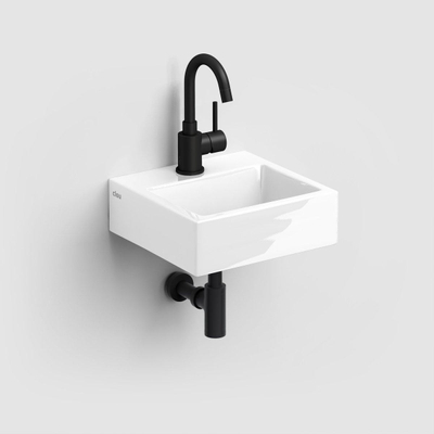 Clou Flush 1 fonteinset 28x27x9cm zonder kraangat met plug Keramiek Wit inclusief kraan en sifon zwart mat