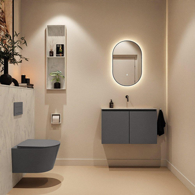 MONDIAZ TURE-DLUX 80cm toiletmeubel Dark Grey. EDEN wastafel Opalo positie midden. Zonder kraangat.