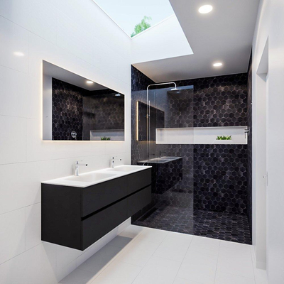 MONDIAZ VICA Badkamermeubelset - 150cm - 4 lades - wasbak Cloud dubbel - 2 kraangaten - solid surface urban