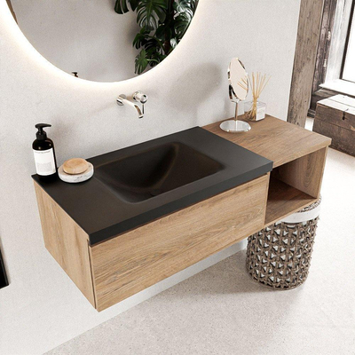 Mondiaz BUKLA Badkamermeubelset - 120x45x34cm - 0 kraangaten - wasbak links - solid surface - Urban - greeploos - 1 lade - Melamine - Washed Oak