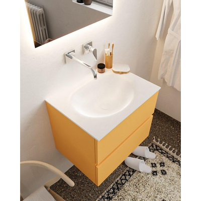 MONDIAZ VICA Badkamermeubelset - 60cm - 2 lades - wasbak Moon midden - 0 kraangaten - solid surface ocher