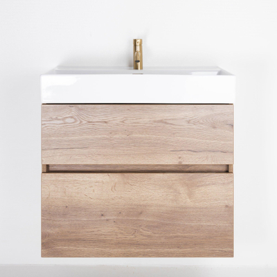 Saniclass Aurora Badmeubelset - 80cm - 2 lades - wastafel keramiek - 1 kraangat - wit - roble OUTLETSTORE