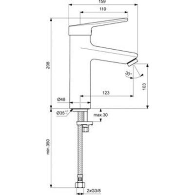 Ideal Standard Ceraplus 2 wastafelkraan m. vaste zelflegende uitloop m. greep 11cm chroom