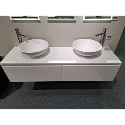 Ichoice Onderkast Turbine 160 Mat Wit 159.8x35x45.5cm MDF meervoudig gelakt Mat Wit met Ocean Slim topblad 160 mat wit en 2 waskommen mat wit SHOWROOMMODEL