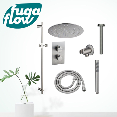 FugaFlow Eccelente Sobrado Badkamer Inbouw Regendoucheset - thermostatisch - plafondarm -glijstang - 25cm hoofddouche - staaf handdouche - geborsteld RVS PVD
