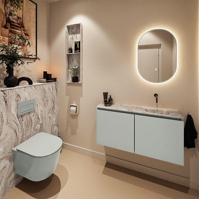 MONDIAZ TURE-DLUX 100cm toiletmeubel Greey. EDEN wastafel Glace positie rechts. Zonder kraangat.