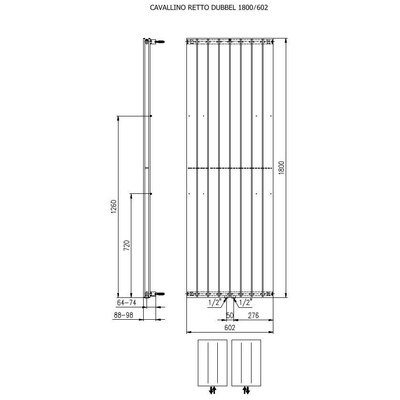 Plieger Cavallino Retto designradiator verticaal dubbel middenaansluiting 1800x602mm 1549W wit