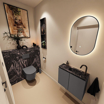MONDIAZ TURE-DLUX 60cm toiletmeubel Dark Grey. EDEN wastafel Lava positie rechts. Met 1 kraangat.