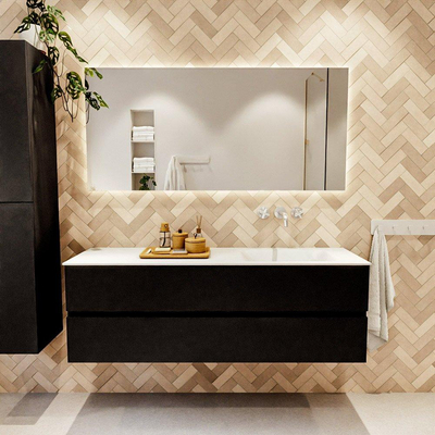 MONDIAZ VICA 150cm badmeubel onderkast Urban 2 lades. Wastafel CLOUD rechts zonder kraangat, kleur Talc.