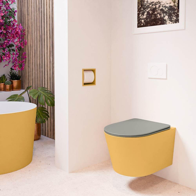 MONDIAZ LAVIE wandclosetpack - 36x53cm - diepspoel - rimless - Ocher (geel) - softclose - quick-release - toiletzitting - Smoke (grijs)