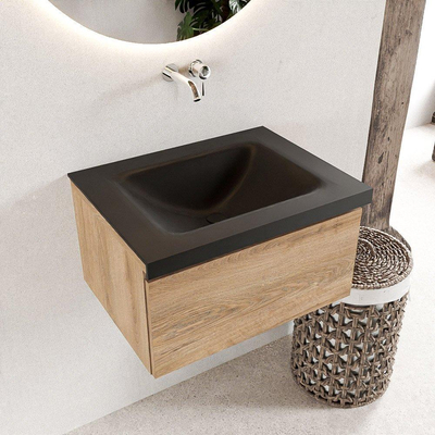 Mondiaz BUKLA Badkamermeubelset - 60x45x34cm - 0 kraangaten - wasbak midden - solid surface - Urban - greeploos - 1 lade - Melamine - Washed Oak