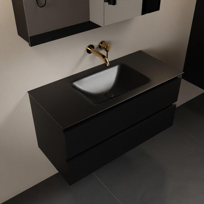 Mondiaz Aivy badmeubelset - 100x45x50cm - 0 kraangaten - 1 wasbak urban Solid surface - Midden - 2 lades - Met spiegelkast - MDF Urban