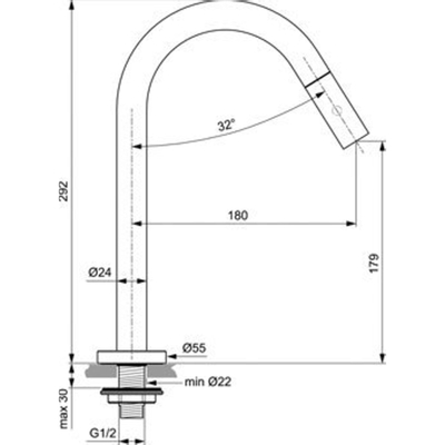 Ideal Standard IdealStream toiletkraan met hoge uitloop 180cm chroom