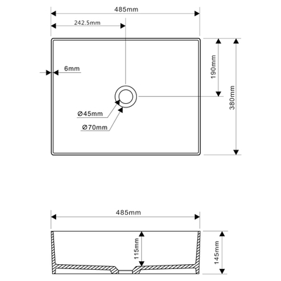 Differnz Solid Waskom 48.5x38x14cm Solid Surface Rechthoek Mat Wit