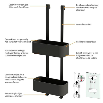 Tiger 2 Store Ophangbaar Doucherek 25cm Zwart TWEEDEKANS