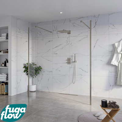 FugaFlow Eccelente Vetro Vrijstaande inloopdouche badkamer - 180x200cm - Helder - antikalk - 8mm veiligheidsglas - 2 zijwanden 40cm - met wandarmen en hoekprofielen - Gunmetal -