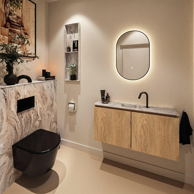 MONDIAZ TURE-DLUX 100cm toiletmeubel Washed Oak. EDEN wastafel Glace positie midden. Met 1 kraangat.
