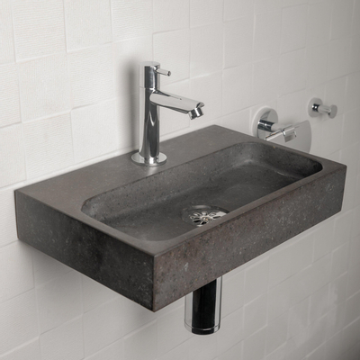 Differnz fonteinset - 38x24x8cm - Rechthoek - 1 kraangat - Chroom - Natuursteen Zwart