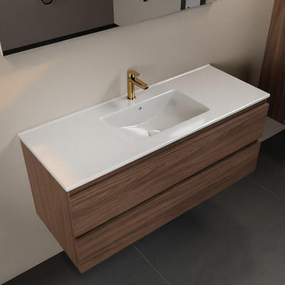 Mondiaz Aivy badmeubelset - 120x45x50cm - 1 kraangat - 1 wasbak talc Keramiek - Midden - 2 lades - Met spiegel - Melamine Mocha