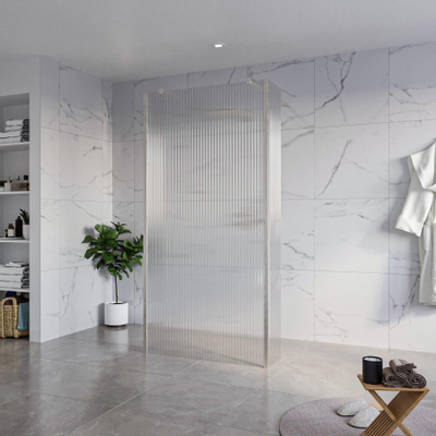 Fortifura Galeria Vrijstaande Inloopdouche - 100x200cm - Helder geribbeld - antikalk - 8mm veiligheidsglas - 2 zijwanden 40cm - wandsteunen en hoekprofielen - Geborsteld RVS PVD (RVS)