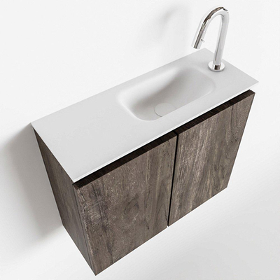 MONDIAZ TURE Fonteinset - 60x23x50cm - 1 kraangat - 2 deuren - dark brown mat - Wasbak rechts - Solid Surface Wit
