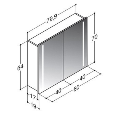 Plieger Mila spiegelkast met 2 deuren en geïntegreerde verticale LED verlichting 80x70x19cm met schakelaar