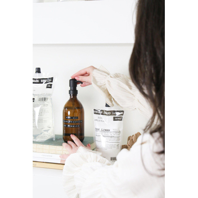 Wellmark Handzeep bruin glas zwarte pomp 500ml tekst MAY ALL YOUR TROUBLES BE BUBBLES Zwart label SHOWROOMMODEL