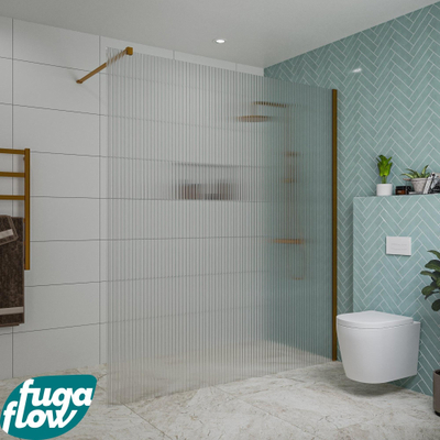 FugaFlow Eccelente Vetro inloopdouche badkamer - 180x200cm - ribbelglas - wandarm - geborsteld koper