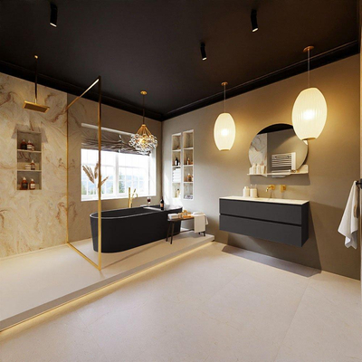 MONDIAZ VICA-DLUX Badkamermeubelset - 110cm - onderkast dark grey - 2 lades - inbouw wastafel cloud rechts - zonder kraangaten - 60cm hoge versie - frape