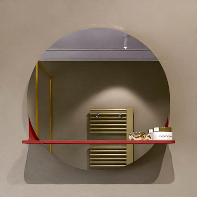 Mondiaz SPOT Badkamerspiegel - rond 50cm - spiegelplanchet - kleur Fire