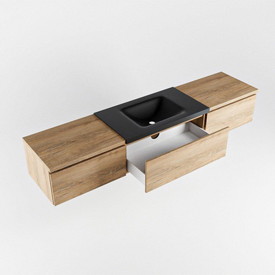 MONDIAZ BUKLA 200cm badmeubel met module 60 kleur Washed Oak met 3 lades. Wastafel CLOUD midden 1 kraangat kleur Urban.