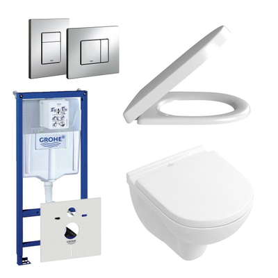 Villeroy & Boch O.Novo Toiletset – compact - softclose en quickrelease zitting – bedieningplaat verticaal/horizontaal chroom - wit