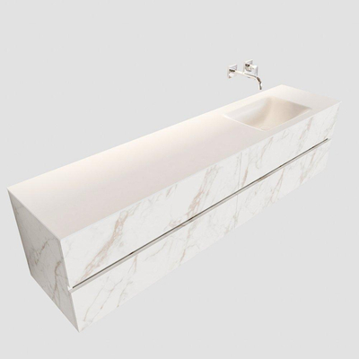 MONDIAZ VICA Badkamermeubelset - 200cm - 4 lades - wasbak Cloud rechts - 0 kraangaten - solid surface carrara marmer